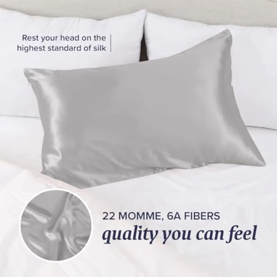 22 Momme 6A Grade Pillowcases Queen, Silver Cloud, view 4